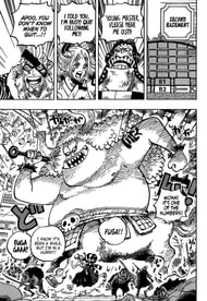 Panels from One Piece Chapter 1032 which begin the chapter's quick focus on Yamato and company. (Image via onepiecechapters.com)